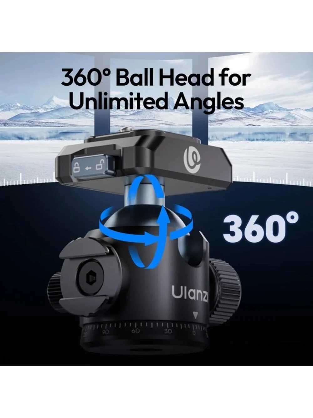 Adjustable Tripod Ball Head Mount, 1/4 & 3/8 Inch, Quick Release for Cameras